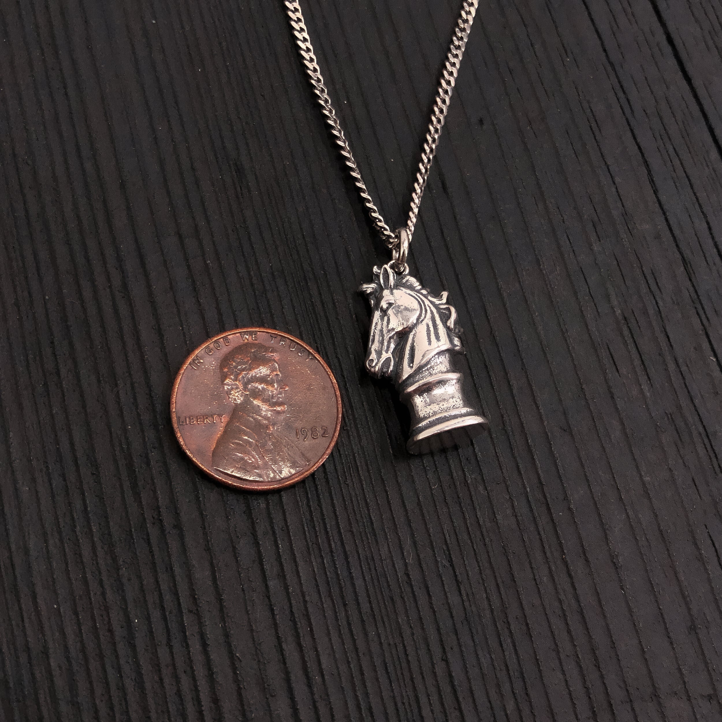 Chess Knight  Pendant Necklace - Solid Sterling Silver Horse Head