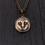 Solid Bronze Barn Owl Face Pendant - 1/2" Diameter, Engravable Back, Unique Gift for Owl Lovers
