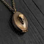 Antique Brass Victorian Bird Skull Folding Locket Pendant Necklace - Memory Keepsake Photo Locket - Rare Unique Gift