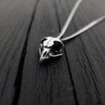 Owl Skull Charm Pendant Necklace - Solid Hand Cast 925 Sterling Silver - Polished Oxidized Finish - Multiple Chain Options - Unisex Owl Gift