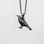 Silver Standing Raven Necklace Charm Pendant in Solid Hand Cast 925 Sterling Silver - Standing Crow Bird Unisex Nature Jewelry Gift