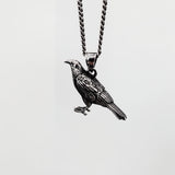 Silver Standing Raven Necklace Charm Pendant in Solid Hand Cast 925 Sterling Silver - Standing Crow Bird Unisex Nature Jewelry Gift