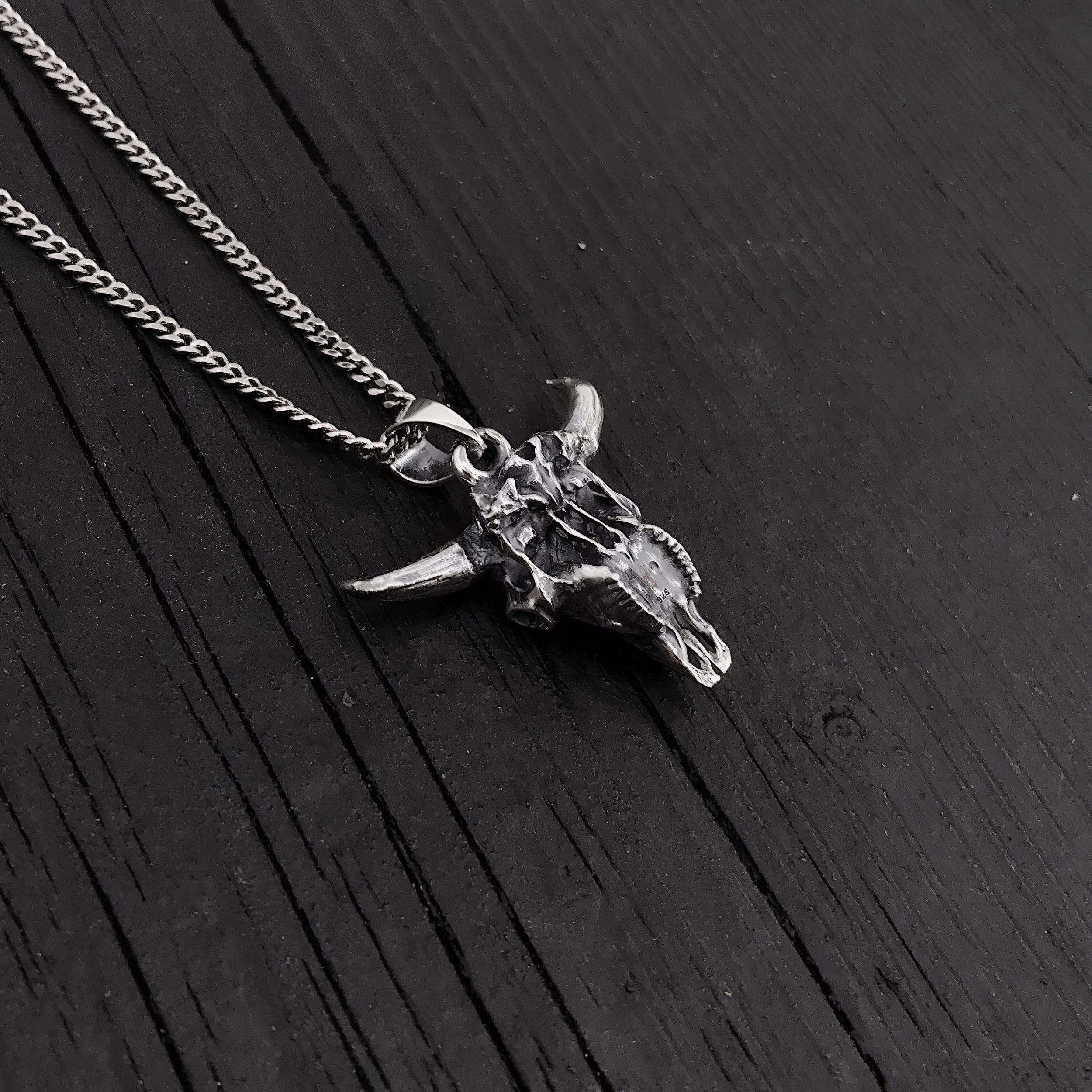 Solid Sterling Silver Bison Skull Necklace - Detailed Americana Jewelry - Unisex Statement Jewelry Gift