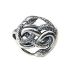 Auryn Snake Ring - .925 Sterling Silver - Polished Oxidized Finish - Adjustable Band - Ouroboros Neverending Story Jewelry Gift - Moon Raven Designs