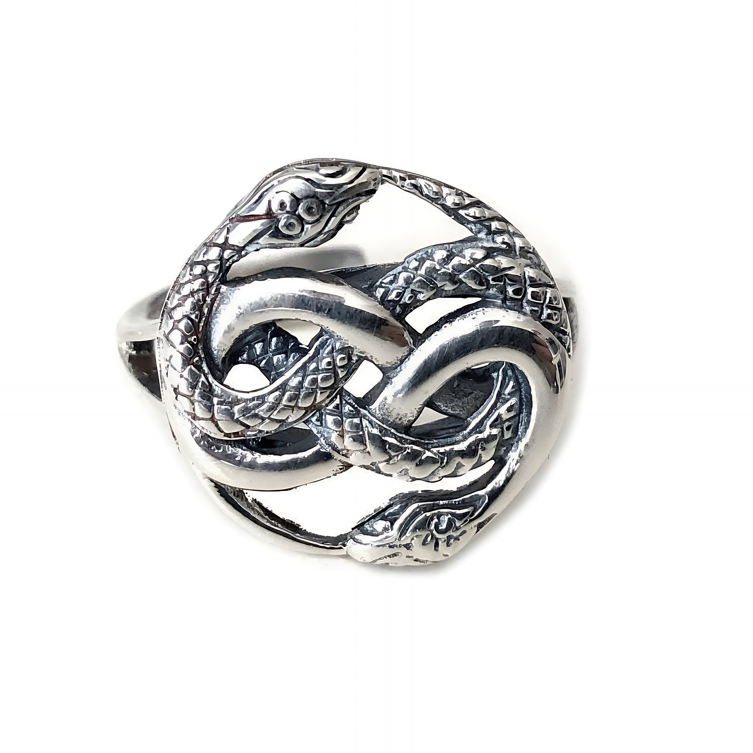 Auryn Snake Ring - .925 Sterling Silver - Polished Oxidized Finish - Adjustable Band - Ouroboros Neverending Story Jewelry Gift - Moon Raven Designs