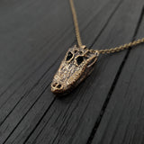 American Alligator Skull Pendant Necklace - Solid Hand Cast Jewelers Bronze - Polished Oxidised Finish - Multiple Chain Lengths Available
