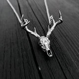 Sterling Silver Whitetail Deer Skull Antler Rack Pendant Necklace - Solid Hand Cast 925 Sterling Silver - Unisex - Multiple Chain Lengths