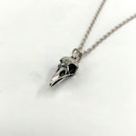 Tiny Sterling Silver Raven Skull Charm Necklace- Solid Hand Cast 925 Sterling Silver - Unique Nature Gift For Her