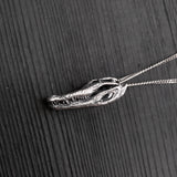 American Alligator Skull Pendant Necklace - Solid Hand Cast Sterling Silver - Polished Oxidised Finish - Multiple Chain Lengths Available