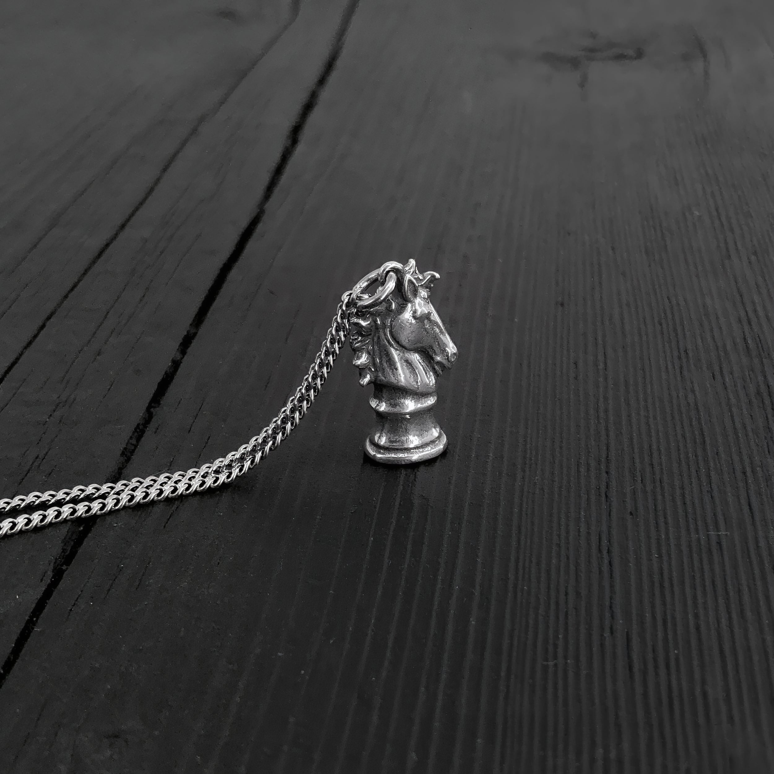 Chess Knight  Pendant Necklace - Solid Sterling Silver Horse Head