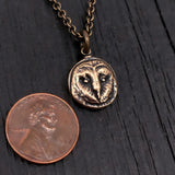 Solid Bronze Barn Owl Face Pendant - 1/2" Diameter, Engravable Back, Unique Gift for Owl Lovers