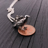 Silver Standing Raven Necklace Charm Pendant in Solid Hand Cast 925 Sterling Silver - Standing Crow Bird Unisex Nature Jewelry Gift