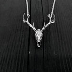 Sterling Silver Whitetail Deer Skull Antler Rack Pendant Necklace - Solid Hand Cast 925 Sterling Silver - Unisex - Multiple Chain Lengths