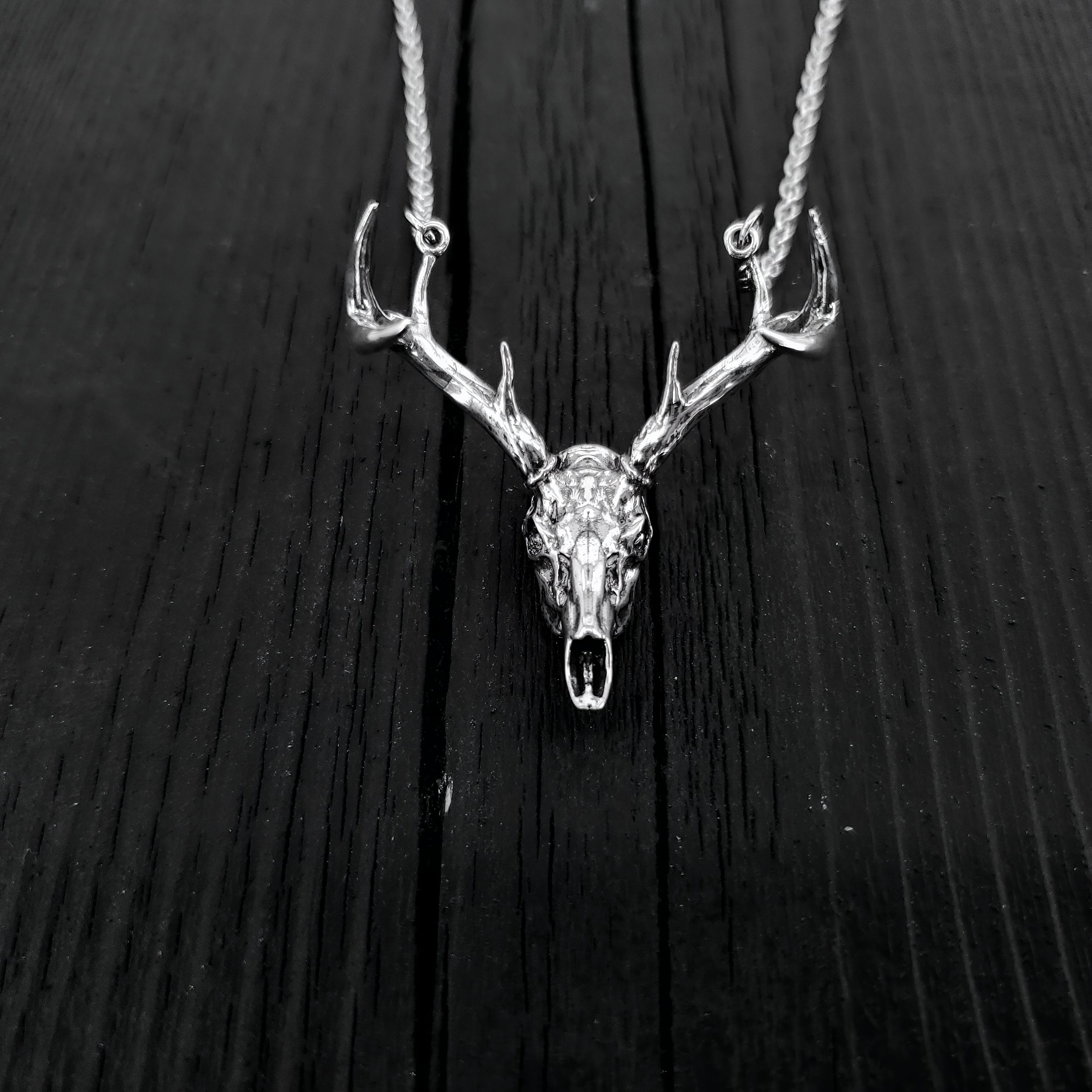 Sterling Silver Whitetail Deer Skull Antler Rack Pendant Necklace - Solid Hand Cast 925 Sterling Silver - Unisex - Multiple Chain Lengths