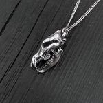 Grey Wolf Skull Pendant Necklace - Solid Sterling Silver - Dark Oxidized Finish - Multiple Chain Lengths - Animal Jewelry
