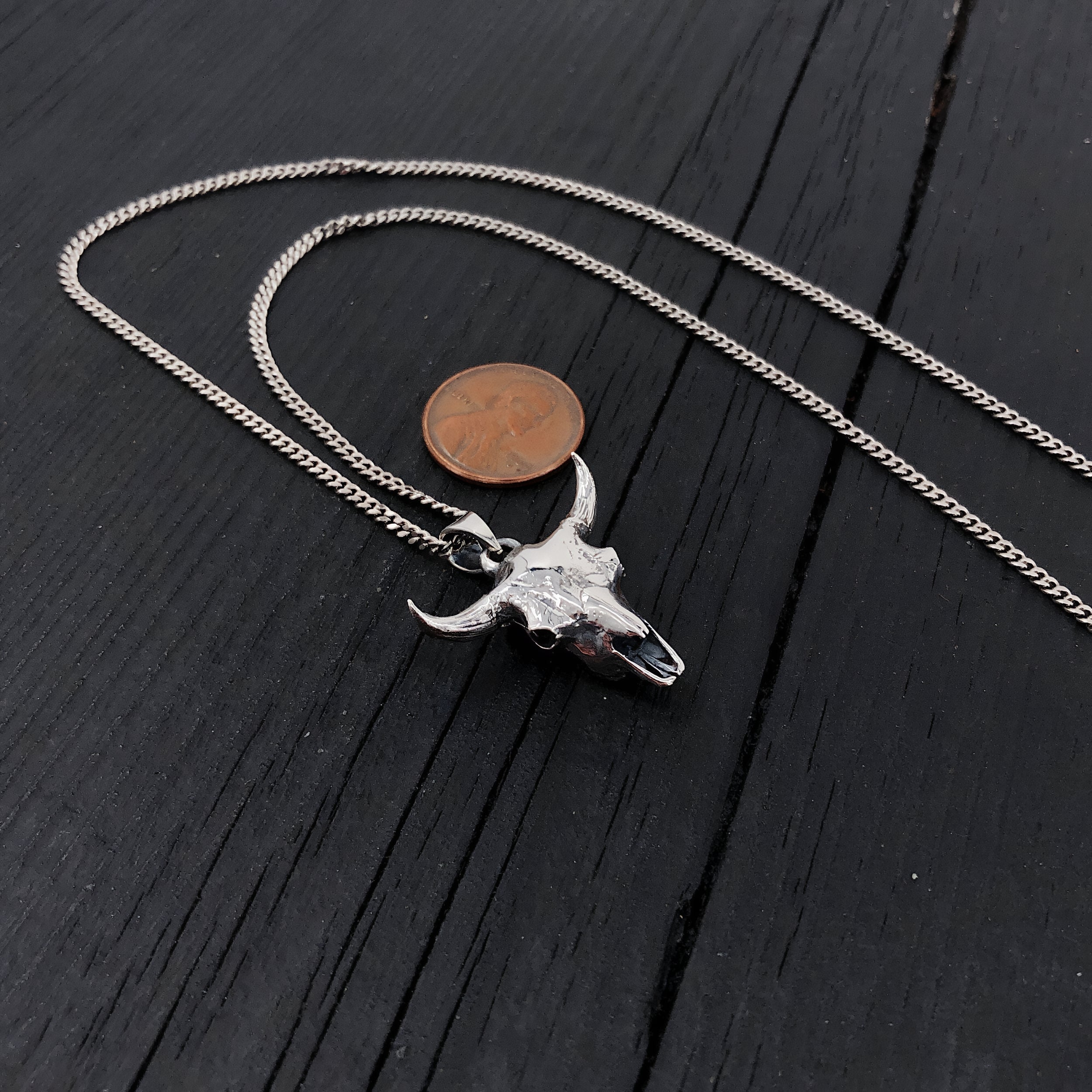 Solid Sterling Silver Bison Skull Necklace - Detailed Americana Jewelry - Unisex Statement Jewelry Gift