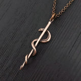 Rod Of Asclepius Pendant Necklace -Solid Hand Cast Bronze - Staff of Aesculapius - Medical First Responder Unisex Jewelry Gift