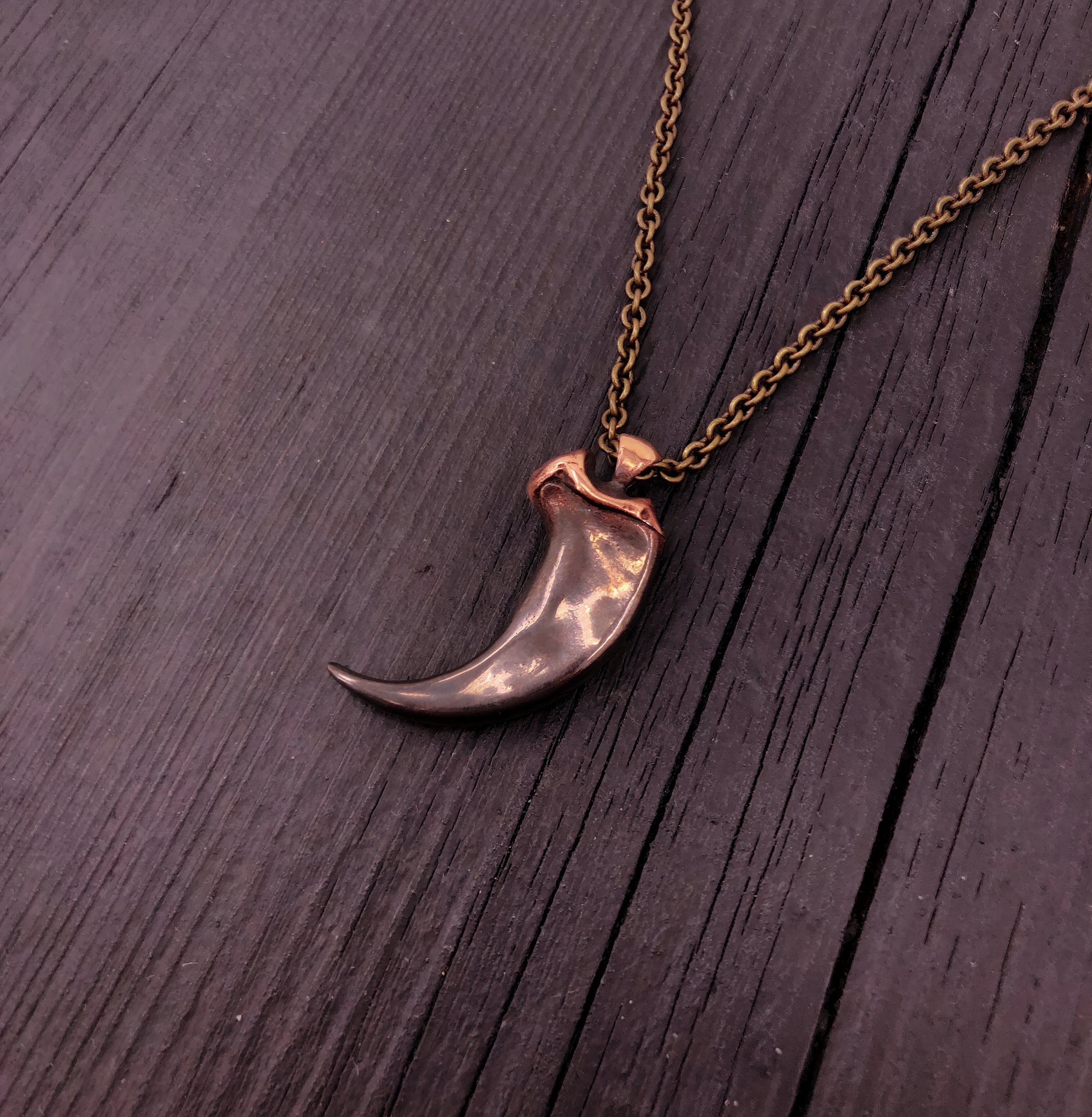 Large metal horn pendant on chain, sleek modern style | Moon Raven