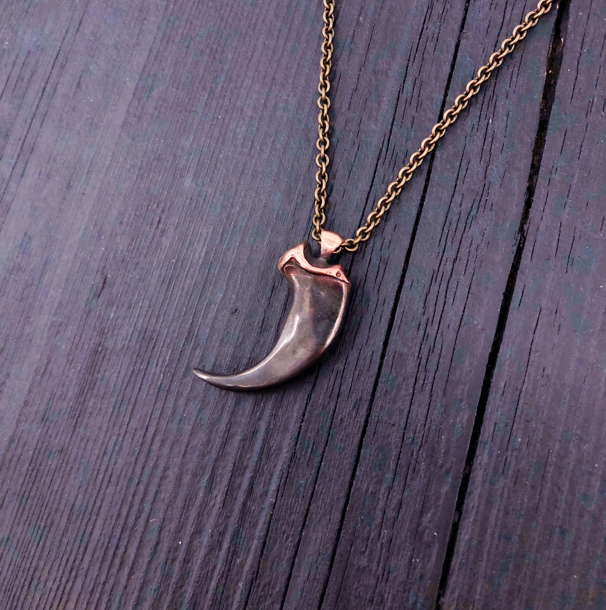 Silver necklace with large tooth pendant | Moon Raven