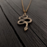 Snake pendant on wooden table, intricate design | Moon Raven