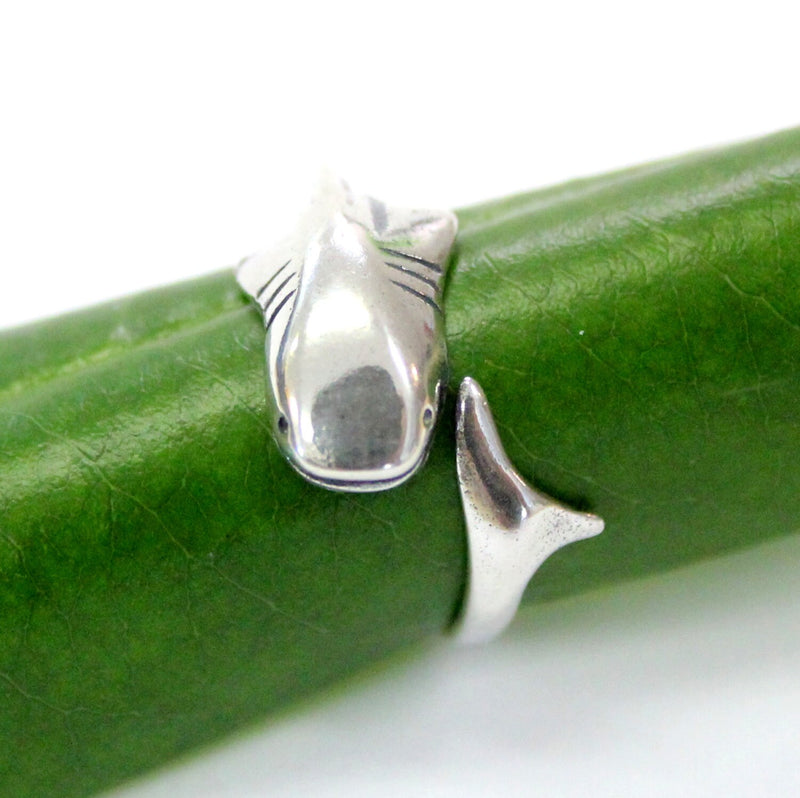 Whale Shark Wrap Ring - Solid 925 Sterling Silver - Nautical Ocean Rare Animal - Rhincodon Jewelry Gift - Polished Oxidized Finish