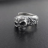 Ornate Sugar Skull Ring - Solid Cast Oxidized .925 Sterling Silver - Day of the Dead - Unisex Sizes 5 to 13 Available - Unique Jewelry Gift