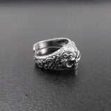 Ornate Sugar Skull Ring - Solid Cast Oxidized .925 Sterling Silver - Day of the Dead - Unisex Sizes 5 to 13 Available - Unique Jewelry Gift