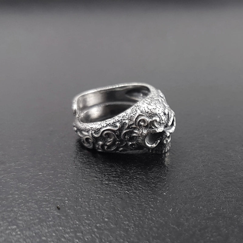 Ornate Sugar Skull Ring - Solid Cast Oxidized .925 Sterling Silver - Day of the Dead - Unisex Sizes 5 to 13 Available - Unique Jewelry Gift