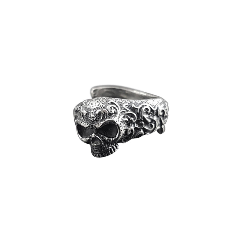 Ornate Sugar Skull Ring - Solid Cast Oxidized .925 Sterling Silver - Day of the Dead - Unisex Sizes 5 to 13 Available - Unique Jewelry Gift