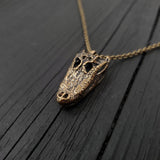 Alligator Skull Necklace - Solid Bronze Pendant Jewelry With Oxidised Bronze Chain