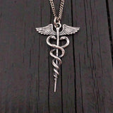 Caduceus Necklace Sterling Silver - Medical Symbol Jewelry With Winged Staff Pendant