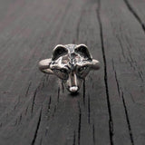 Wolf Face Ring Adjustable Sterling Silver | Small Animal Jewelry for Women