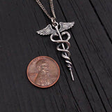 Caduceus Necklace Sterling Silver - Medical Symbol Jewelry With Winged Staff Pendant
