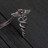Caduceus Necklace Sterling Silver - Medical Symbol Jewelry With Winged Staff Pendant