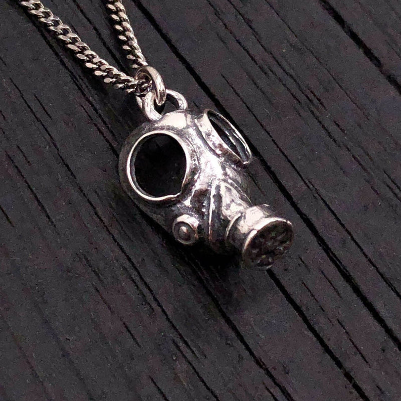 Gas Mask Necklace in Solid Sterling Silver Steampunk Gas Mask Pendant