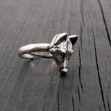 Wolf Face Ring Adjustable Sterling Silver | Small Animal Jewelry for Women