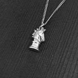 Chess Knight Necklace - Sterling Silver 3D Horse Head Pendant with Oxidized Finish