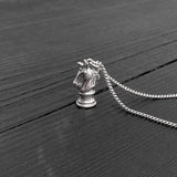 Chess Knight Necklace - Sterling Silver 3D Horse Head Pendant with Oxidized Finish