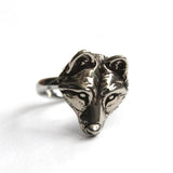 Wolf Face Ring Adjustable Sterling Silver | Small Animal Jewelry for Women