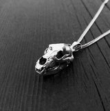 Grizzly Bear Skull Necklace - Solid Sterling Silver - Three Dimensional Detail - Polished Oxidized Finish - Multiple Chain Lengths