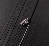 Silver pin with stylized cat head, detailed and polished | Moon Raven