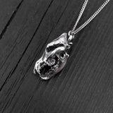 Wolf Skull Necklace - Hand Carved Sterling Silver Pendant with Dark Oxidized Finish