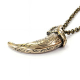 Bronze Wolf Claw Necklace - Engraved Solid Bronze Pendant With Large Charm