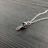 Raven Skull Charm Sterling Silver Necklace - Tiny Bird Skull Pendant With Open Beak Design