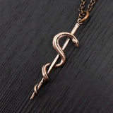 Rod Of Asclepius Pendant – Bronze Medical Necklace With Serpent Staff Symbol