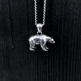 Grizzly Bear Necklace - Sterling Silver Skull Pendant with Oxidized Finish