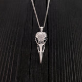 Raven Skull Pendant Sterling Silver Necklace - Engraved Skull Jewelry by Moon Raven Designs
