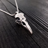 Raven Skull Pendant Sterling Silver Necklace - Engraved Skull Jewelry by Moon Raven Designs