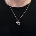 Sabre Tooth Animal Skull Charm Pendant Necklace - Solid 925 Sterling Silver - Unisex Ice Age Smilodon Inspired Jewelry Gift