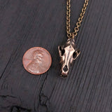Wolf Skull Necklace - Bronze Skull Pendant With Detailed Carved Wolf Jewelry